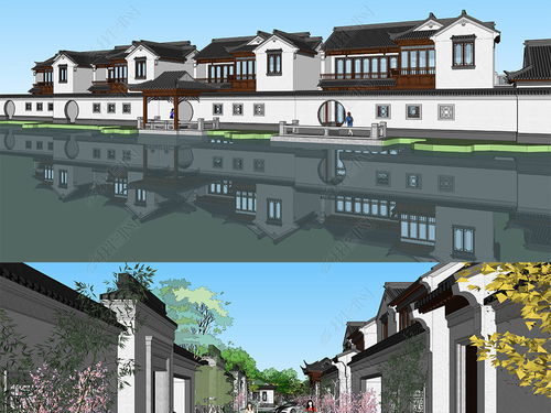 中式江南古典园林建筑仿古别墅建筑SU模型设计模型下载